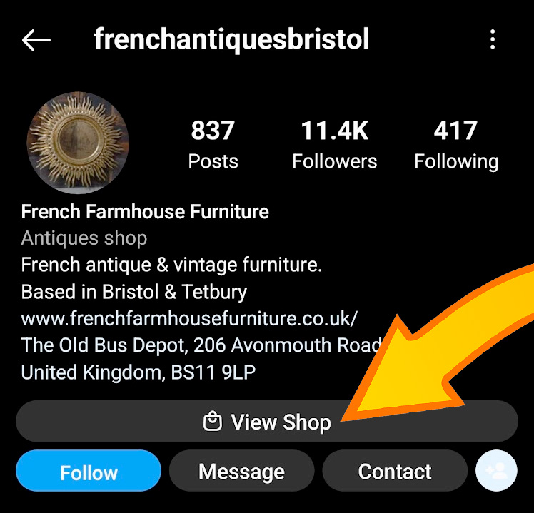 Instragram - View shop button